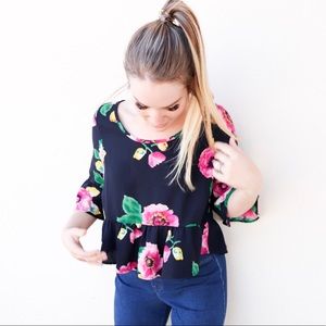 Peach Royal Peplum Top with Flute Sleeves